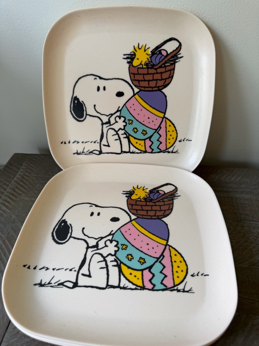 Snoopy Woodstock (Peanuts) Easter Dinner Bamboo Fibre plate set of 4. $25Gd cond